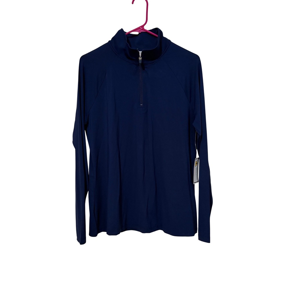 Lands End Womens Navy Blue Quarter Zip Long Sleeve Active Top Large 14-16 NWT
